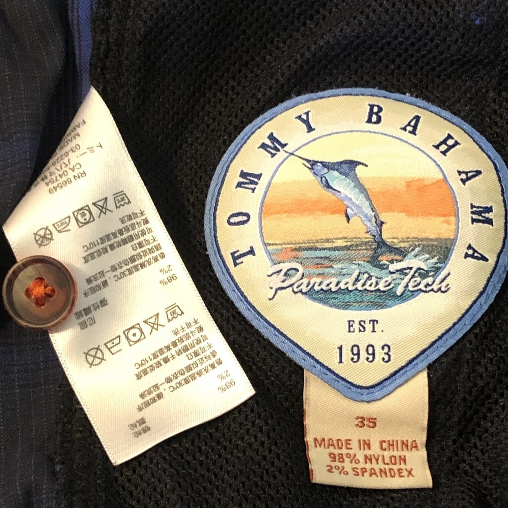 Tommy‎ Bahama Paradise Tech Shorts Mens 35 Blue Plaid Nylon Spandex Golf *Stains - Picture 4 of 16